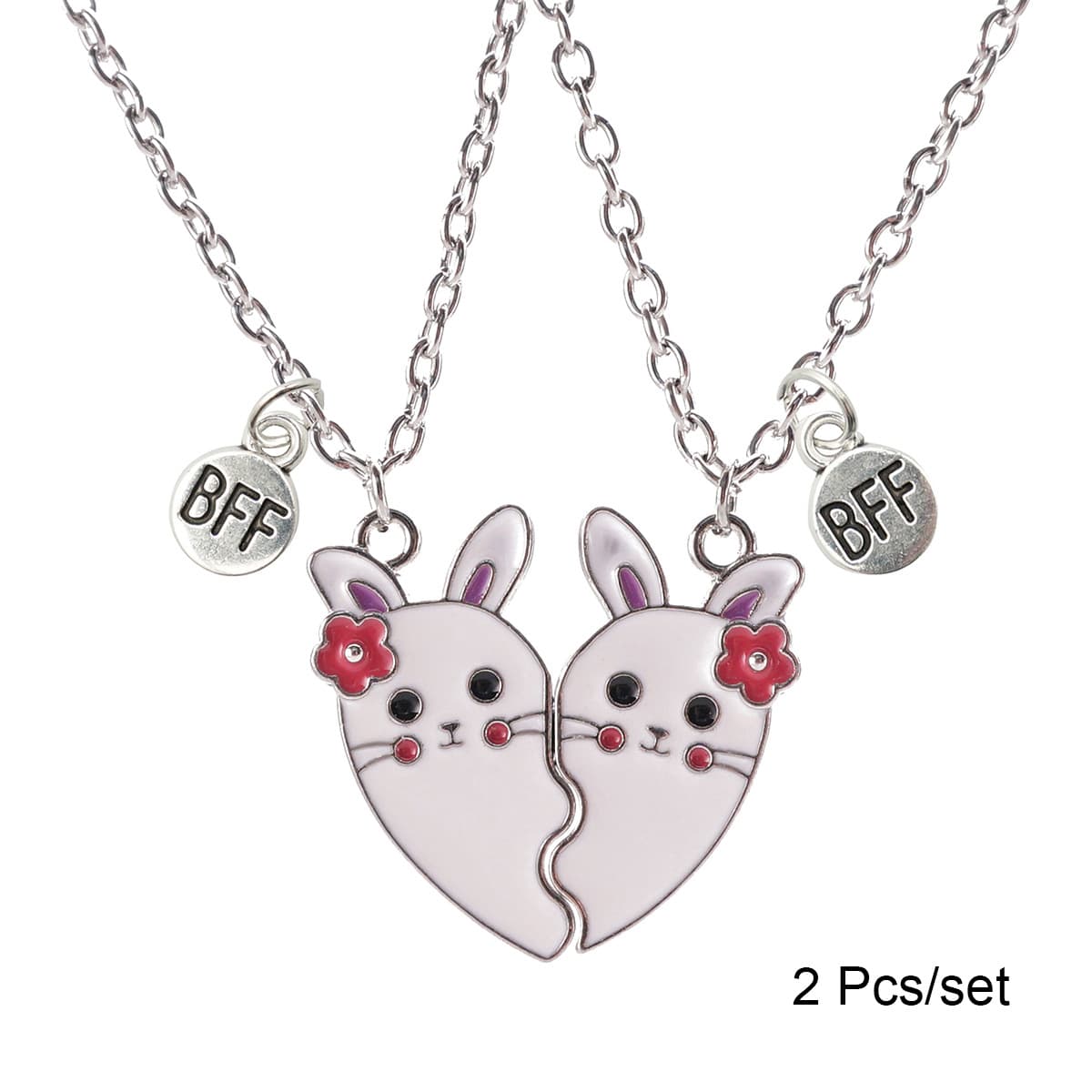 Cute Bunny Best Friend Necklaces - Magnetic Heart Pendant Set for Girls