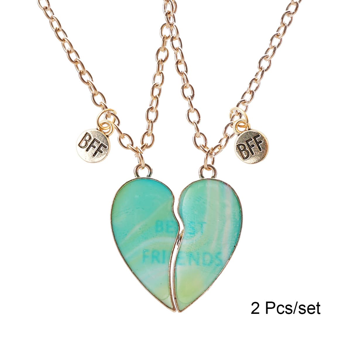 Best Friends Heart Magnetic Necklaces Set for Girls - Gold Tone Alloy Pendant