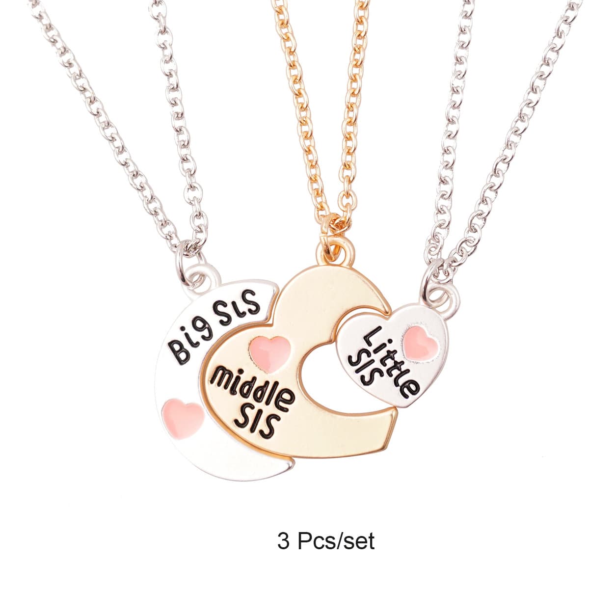 Three Sisters Necklace Set - Big Middle Little Sis Heart Puzzle Jewelry