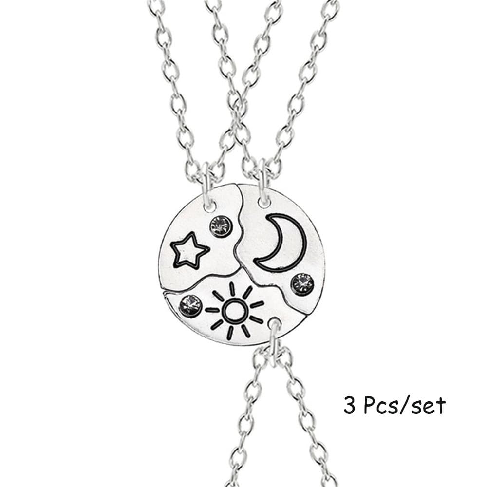 Starry Moon Trio Chain Necklace - Elegant Alloy Pendant for Best Friends
