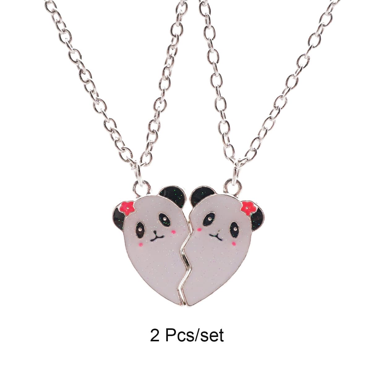 Cute Panda BFF Necklace Set - Heart-Shaped Magnetic Friendship Jewelry for Girls