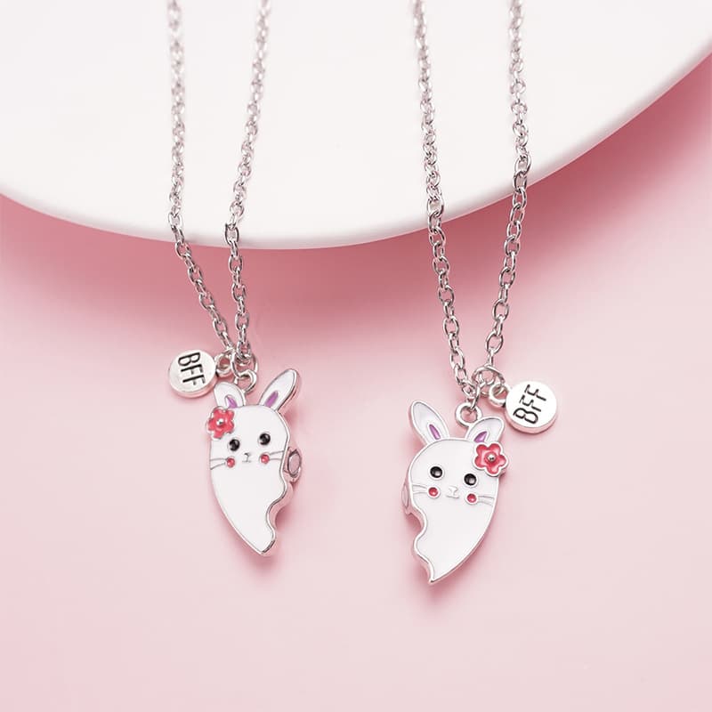 Adorable Bunny Heart Necklaces Set - Best Friends Forever Gift