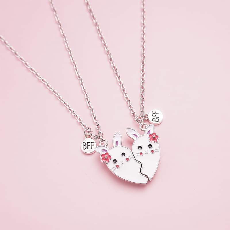 Adorable Bunny Heart Necklaces Set - Best Friends Forever Gift