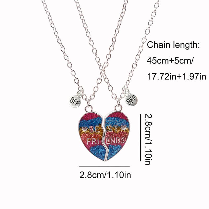 Matching BFF Heart Glitter Necklaces for Best Friends