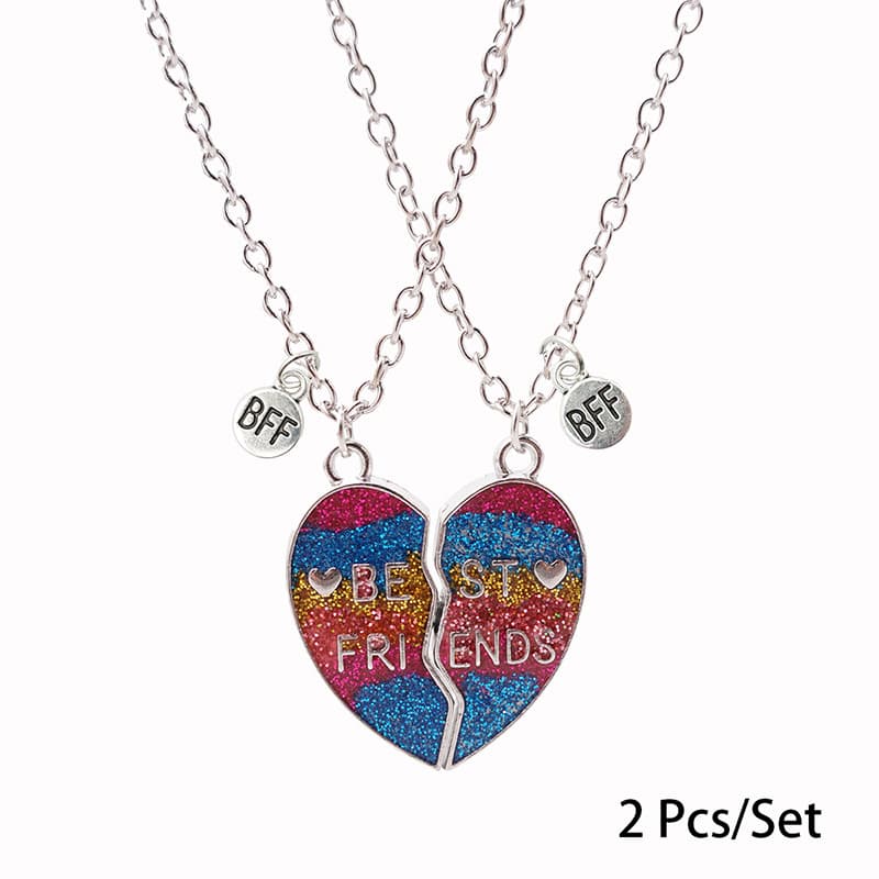Best Friends Heart Necklace Set - Magnetic & Glitter Alloy Pendant