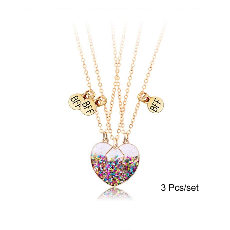 Magnetic Best Friend Necklaces Set - Glitter Heart Puzzle Jewelry for Girls