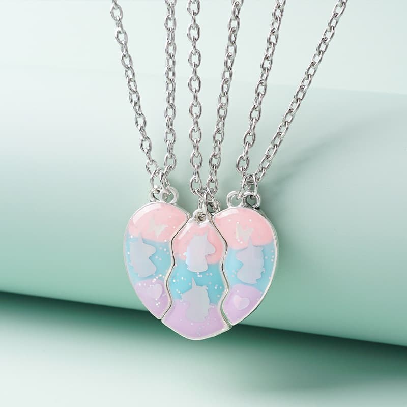 Unicorn Heart Magnetic BFF Necklace Set for Best Friends