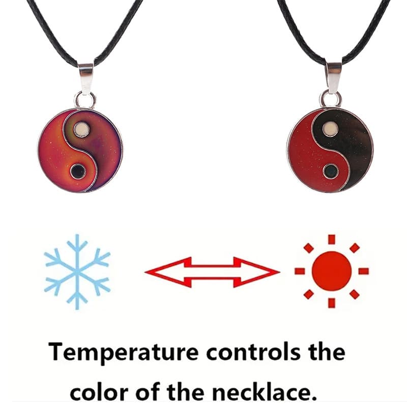 Yin Yang Temperature-Sensitive Couple Necklace, Fashionable Hollow Pendant for Men & Women