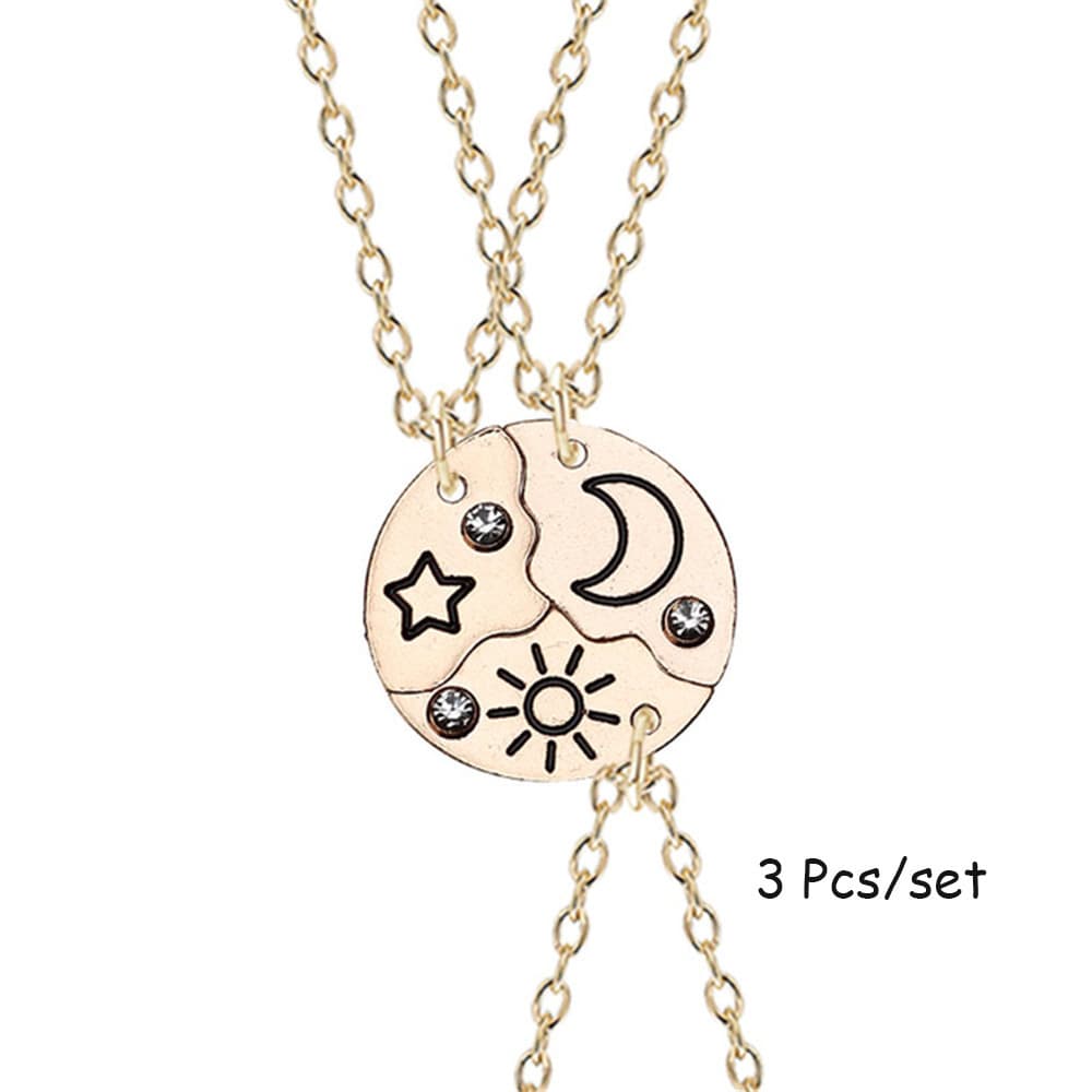 Starry Moon Trio Chain Necklace - Elegant Alloy Pendant for Best Friends