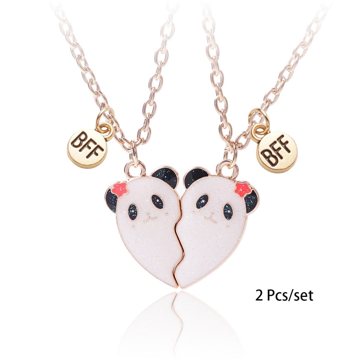 Cute Panda BFF Necklace Set - Heart-Shaped Magnetic Friendship Jewelry for Girls
