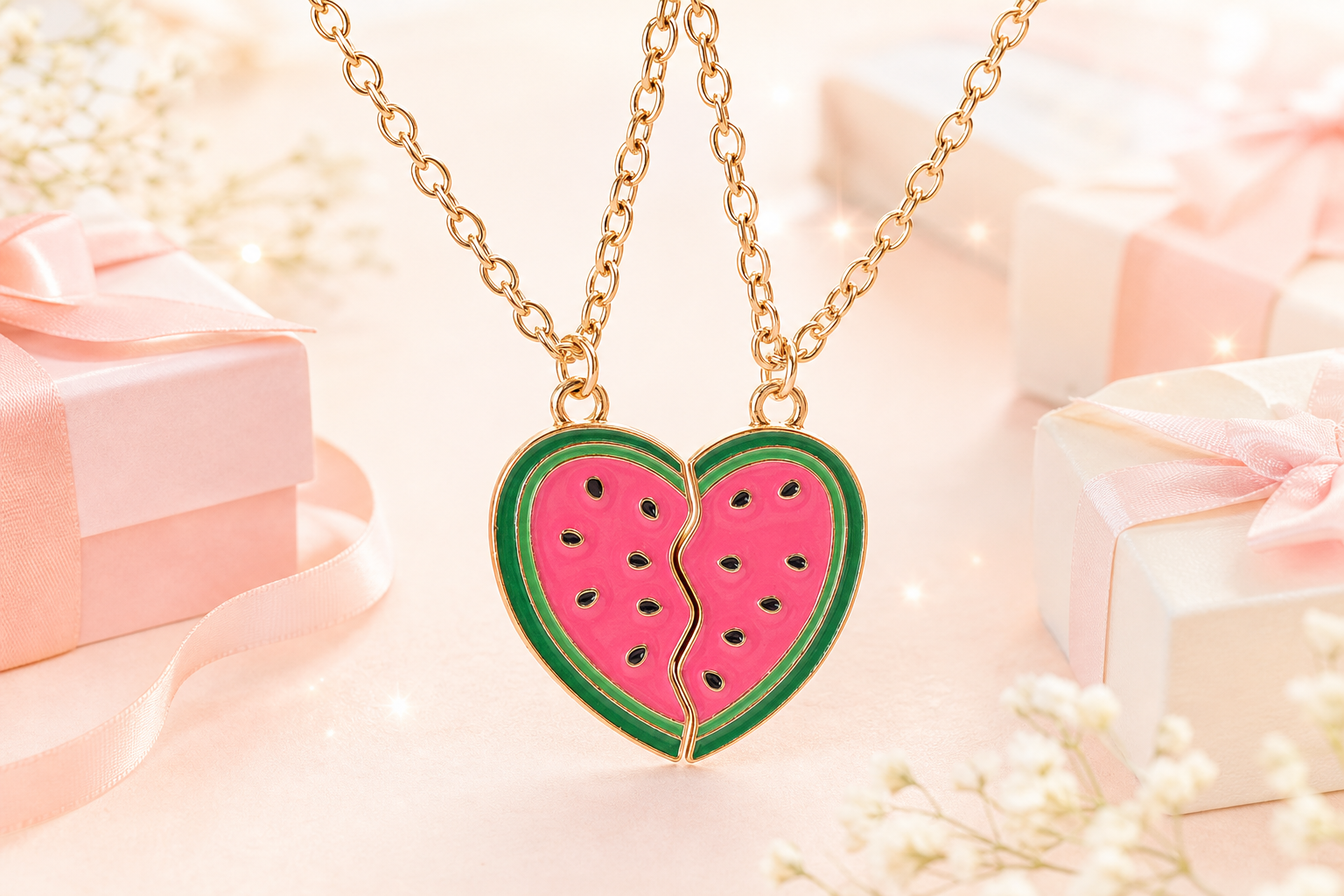 Custom Name Necklace for Kids: Sweet Watermelon Friendship