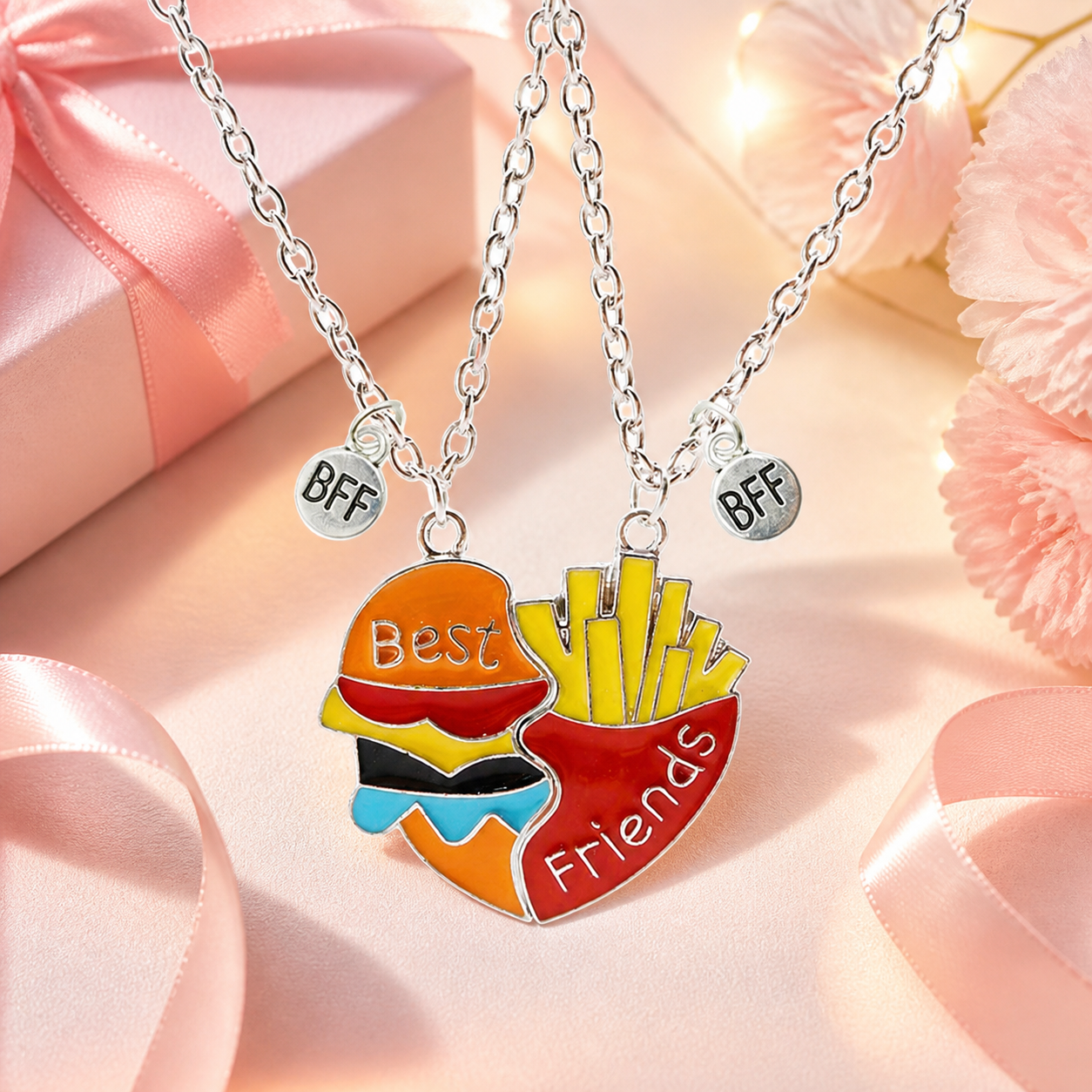Magnetic Couple Necklace: Cute Best Friend Burger & Fries Charm