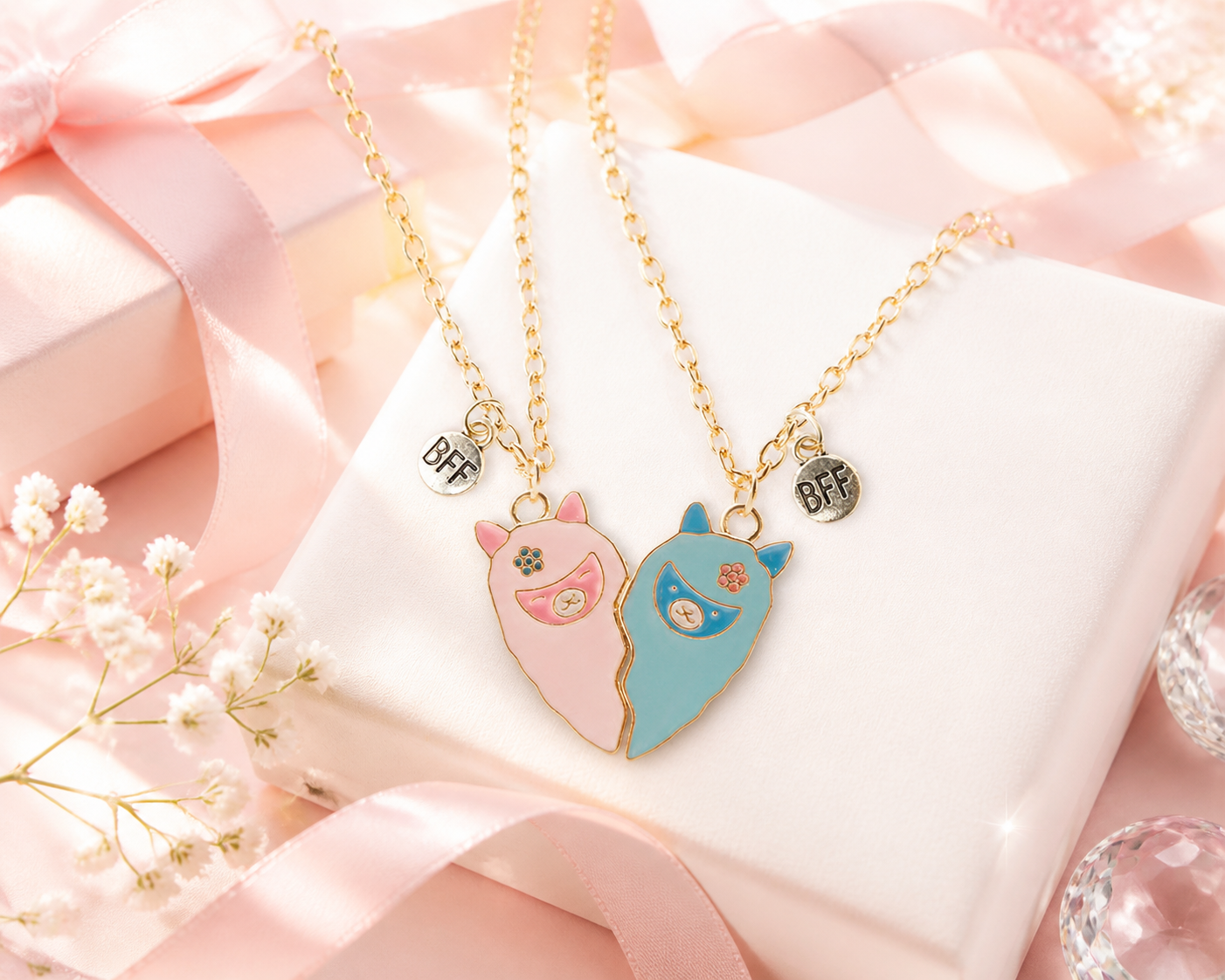 Cute Animal BFF Necklace for 2: Alpaca Friendship Gift