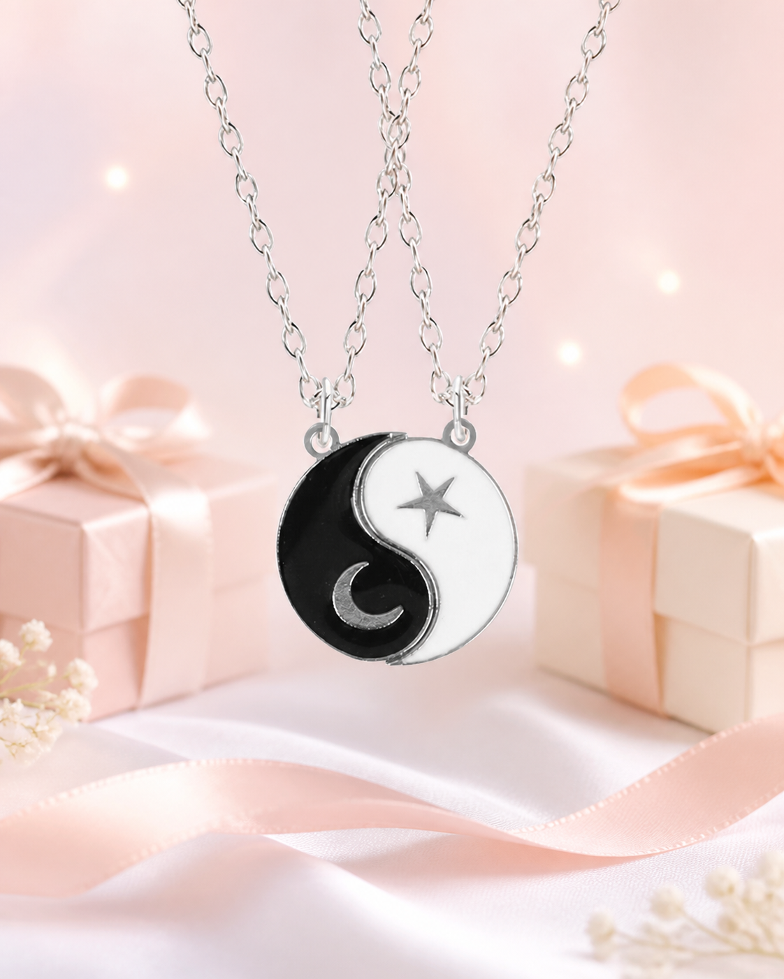 Best Friend Necklaces for 2: Star & Moon Yin Yang Style