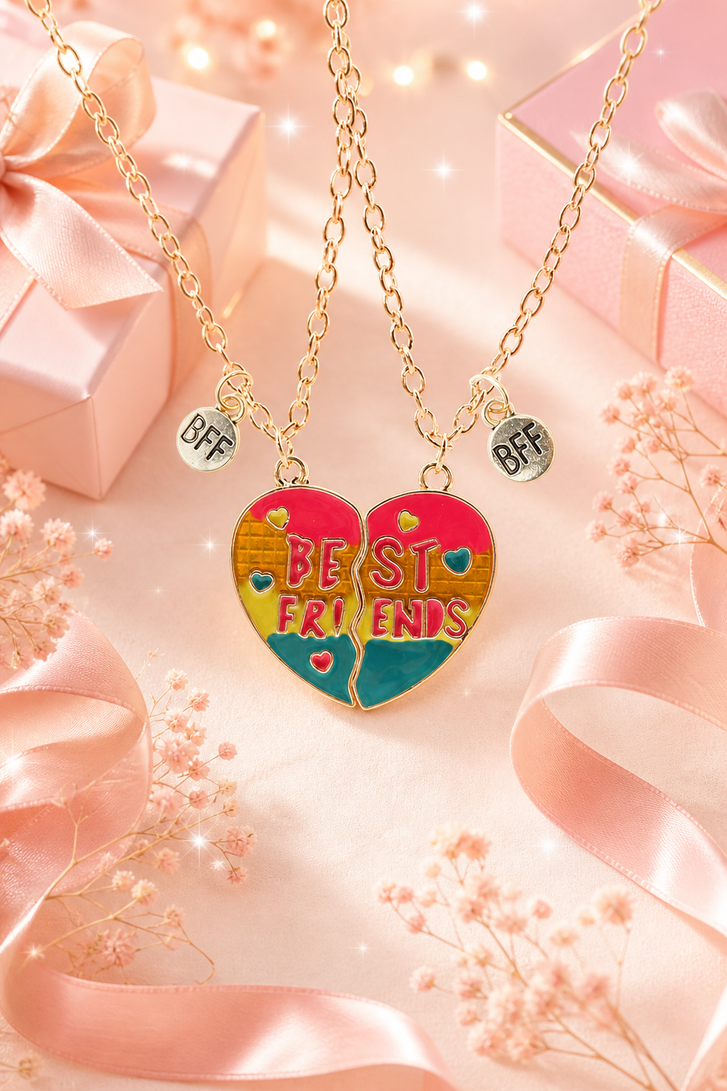 Dainty Necklace Gift for Women: Best Friend Split Heart Set