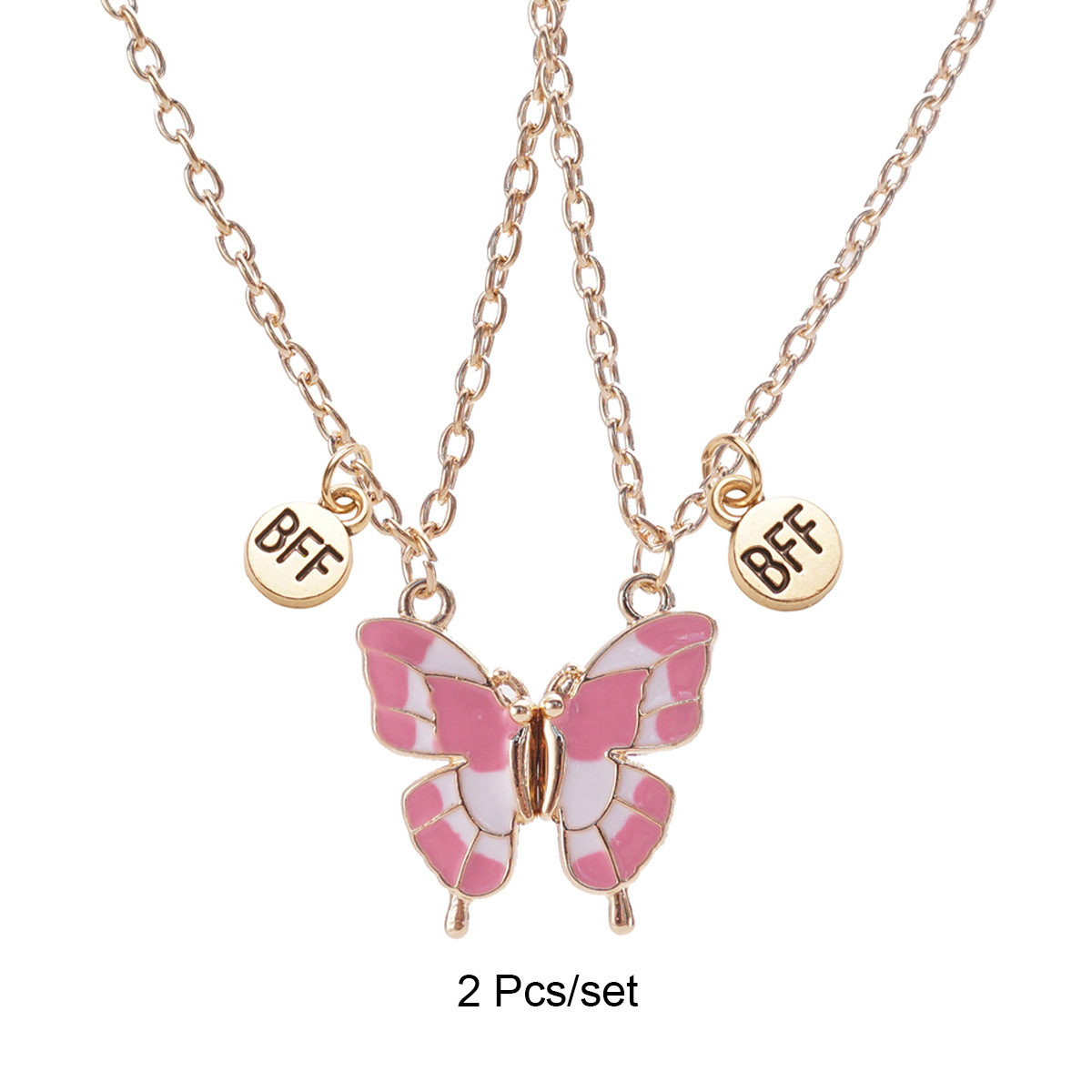 Butterfly Magnetic Necklace Set for Best Friends - Cute Pink Enamel BFF Gift