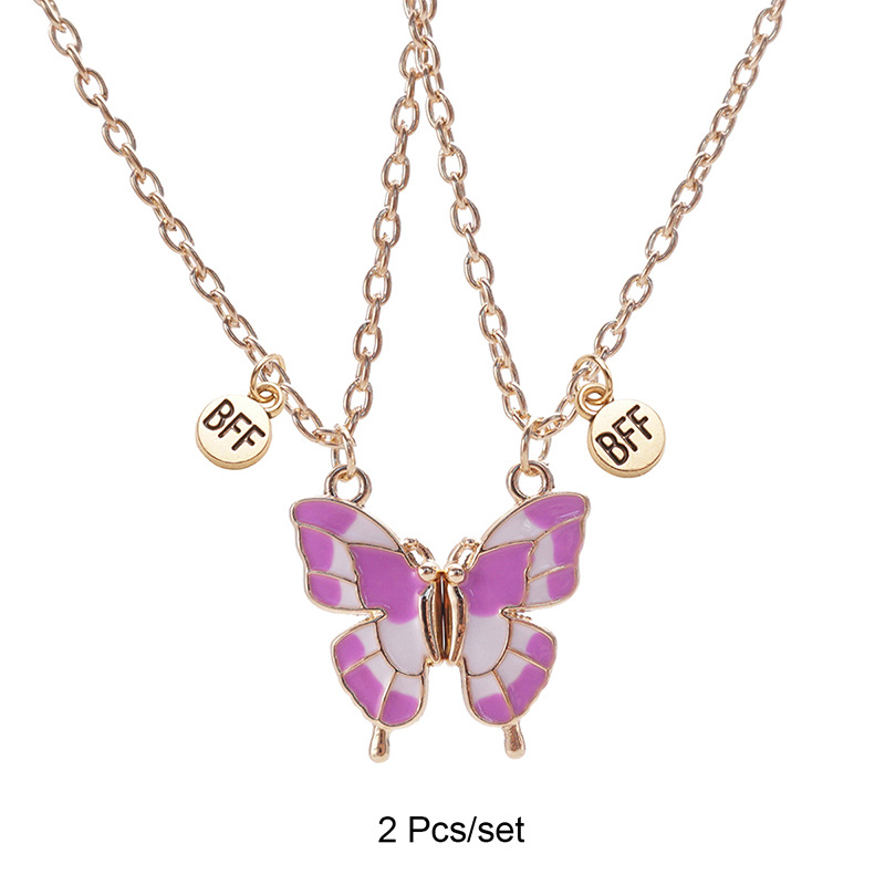 Butterfly Magnetic Necklace Set for Best Friends - Cute Pink Enamel BFF Gift