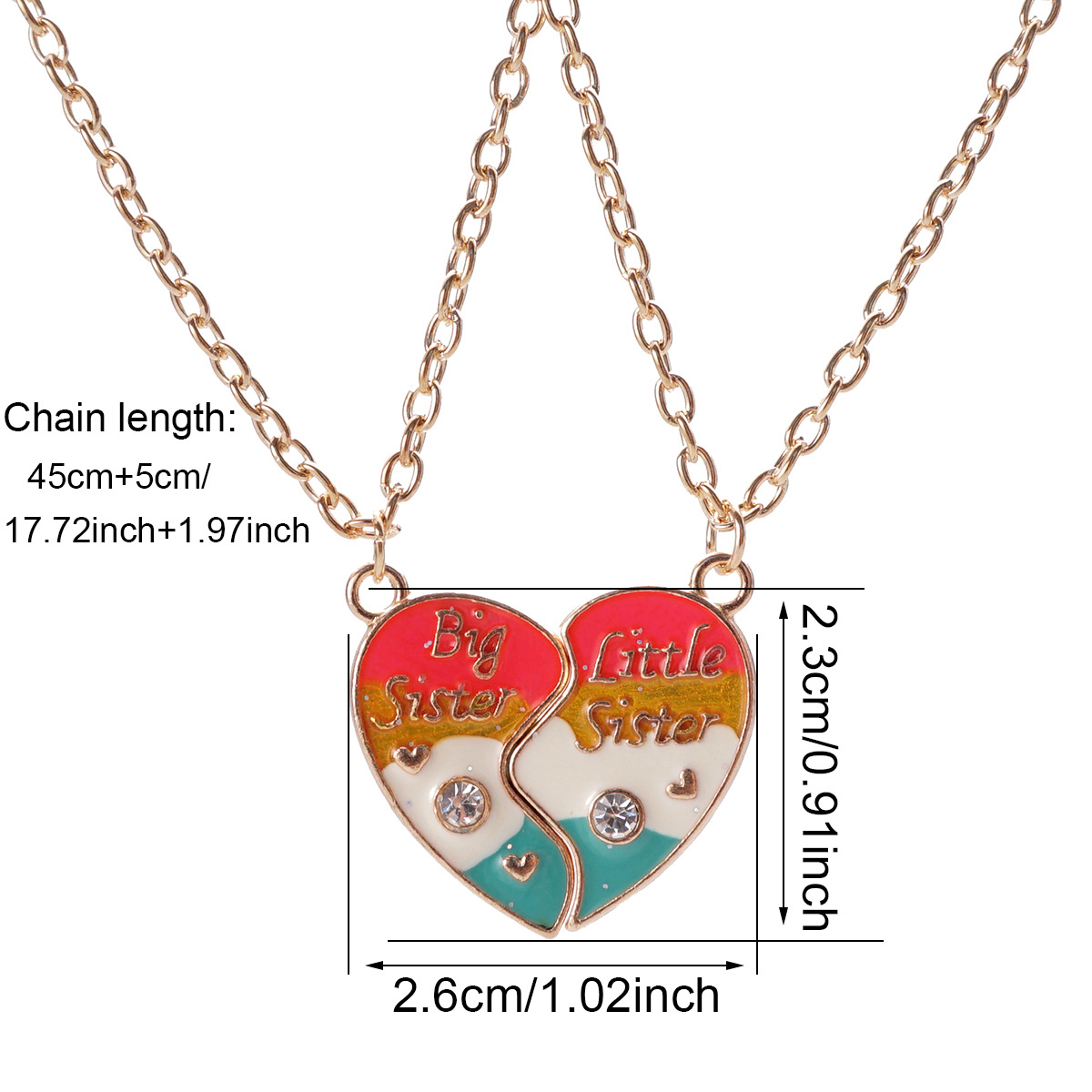Big Sister & Little Sister Heart Necklace Set - Perfect Gift for Siblings