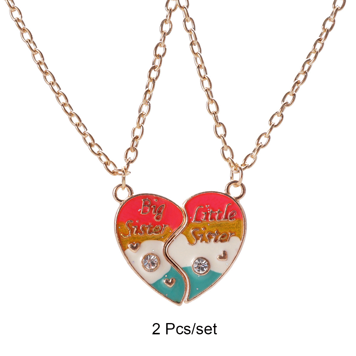 Big Sister & Little Sister Heart Necklace Set - Perfect Gift for Siblings