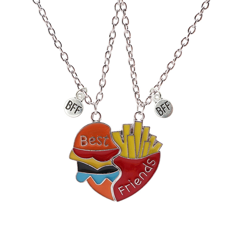 Magnetic Rainbow Burger & Fries Necklace - Best Friends BFF Couple Pendant
