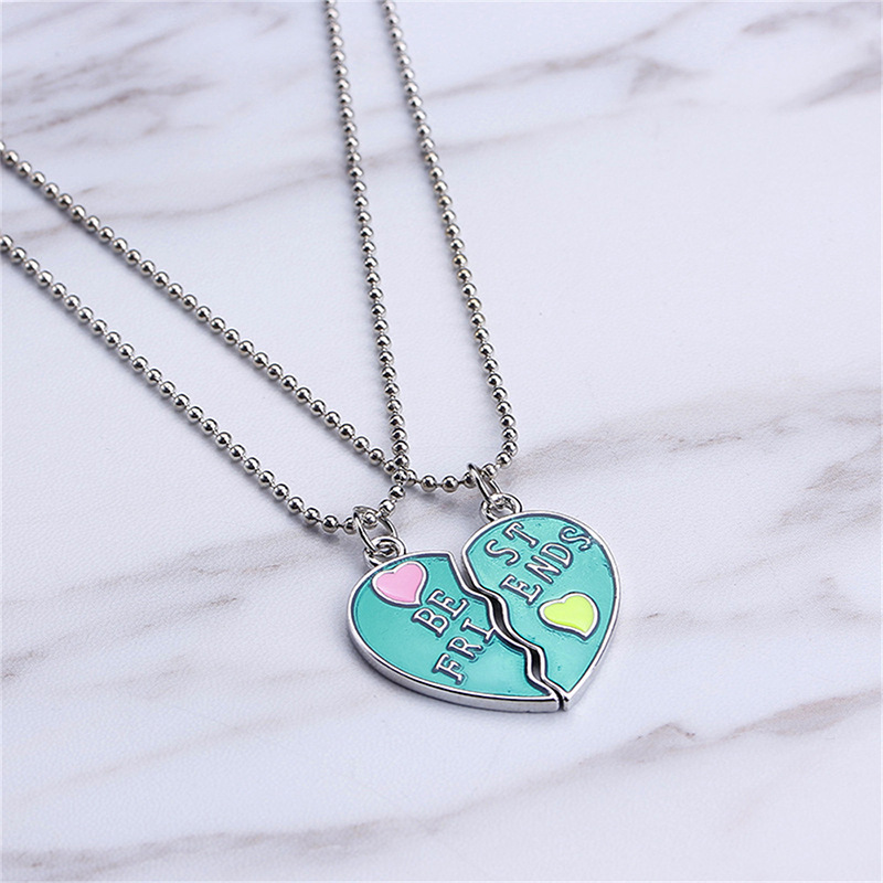 Best Friends Heart Necklace Set - Enamel Split Heart Pendant Jewelry Gift