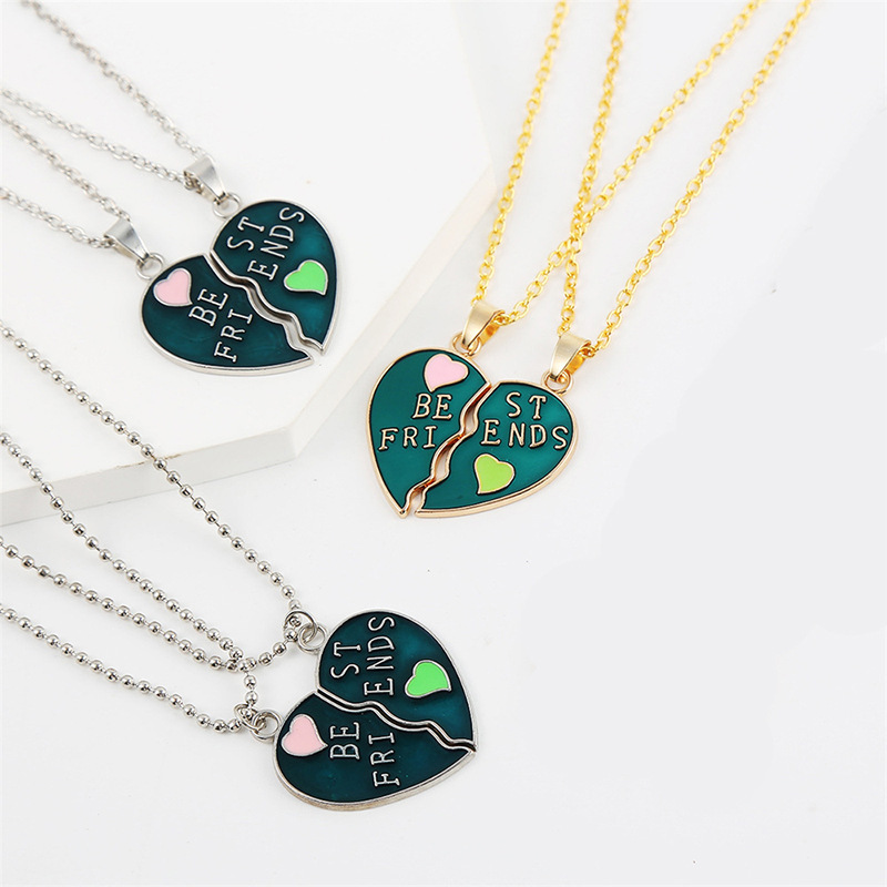 Best Friends Heart Necklace Set - Enamel Split Heart Pendant Jewelry Gift