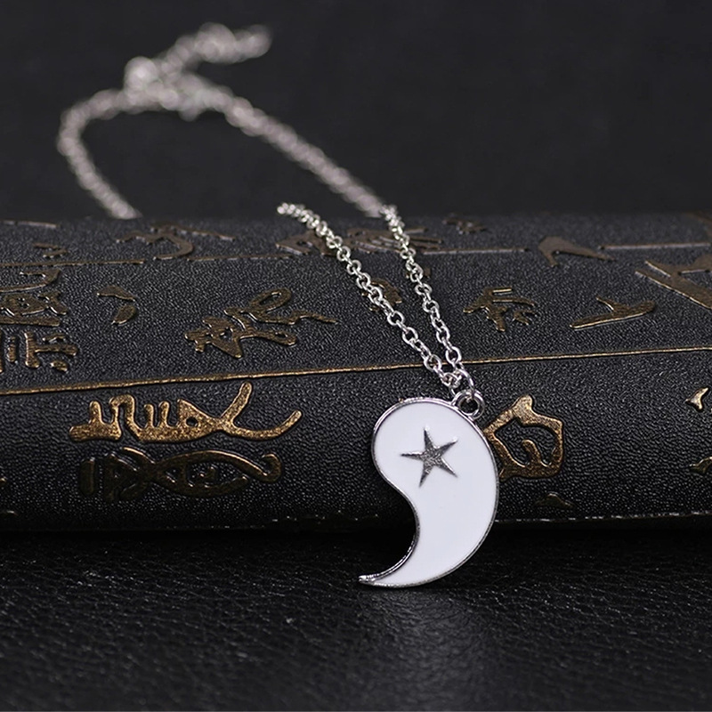 Yin Yang Best Friend Necklaces - Star & Moon Enamel Couple Pendant Chain