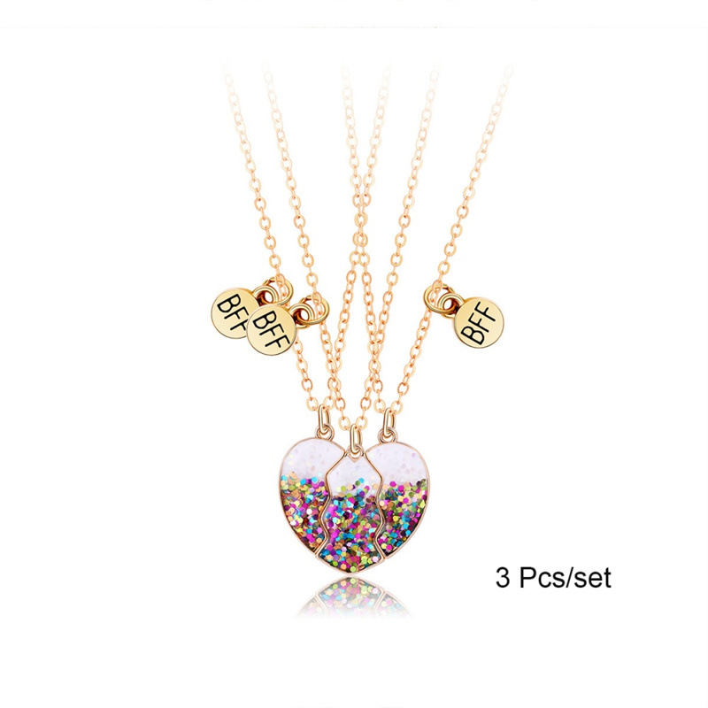 Magnetic Best Friend Necklaces Set - Glitter Heart Puzzle Jewelry for Girls