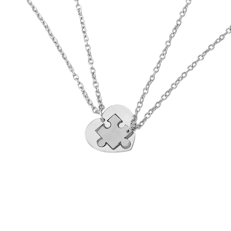 Heart Puzzle Necklace Set for Couples, Custom Engraved Friendship Jewelry