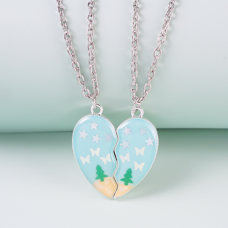 Magnetic Best Friend Necklaces Set - Heart Tree Butterfly Pendant Gift