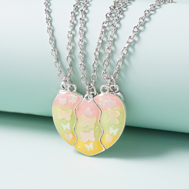 BFF Magnetic Heart Necklace Set - Cute Butterfly Friendship Jewelry for Girls