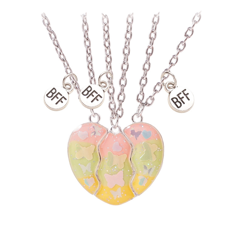 BFF Magnetic Heart Necklace Set - Cute Butterfly Friendship Jewelry for Girls